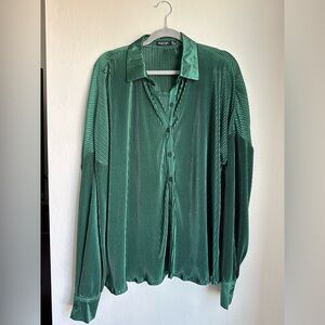 Nasty Gal Emerald Satin Plisse Blouse
